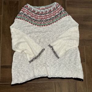 Andthewhy Cream With Multicolored Collar Soft Sweater Womens XL